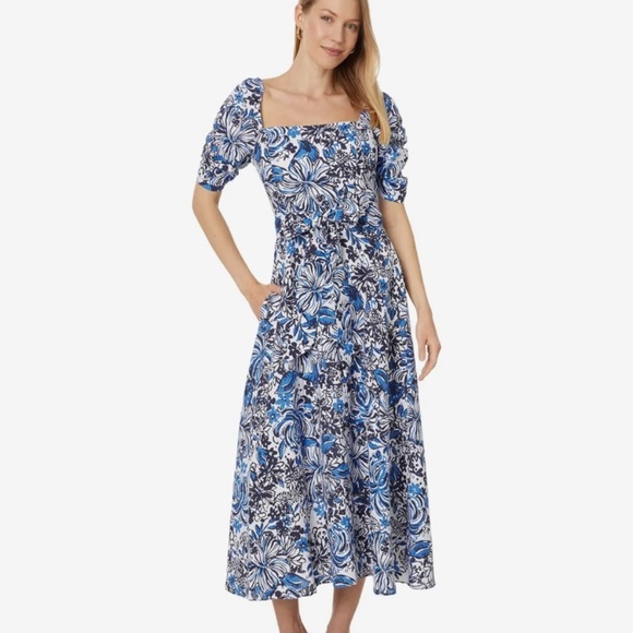 Lilly Pulitzer Dresses & Skirts - Lilly Pulitzer Blue and White Floral Midi Dress